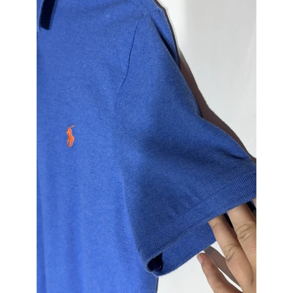 Polo Ralph Lauren Royal Blue- Orange Pony Cotton Mesh Shirt Custom Slim Fit-M